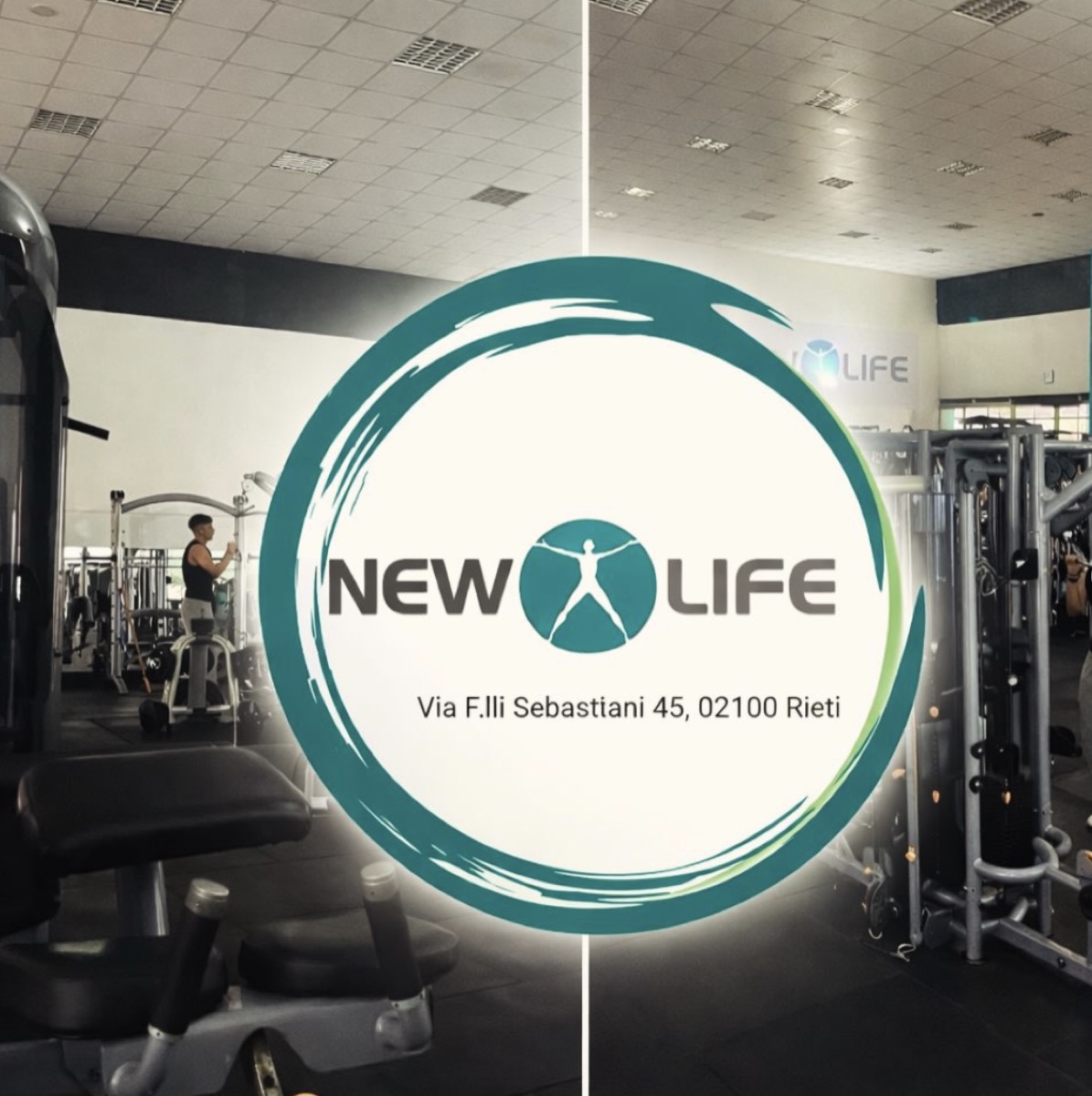 La palestra ASD New Life a Rieti, con il logo e l'indirizzo in Via F.lli Sebastiani 45